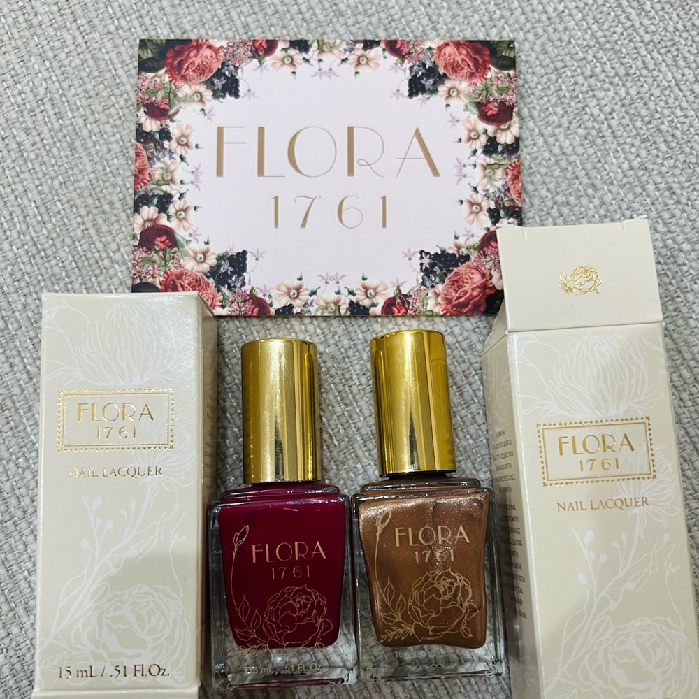 Flora 1761 Nail Polish Holiday Duo - Sweet William Berry & Metallic Baltic Amber